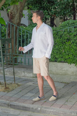 Men's Pale Terra Cotta Striped Linen Chino Shorts Slim Fit