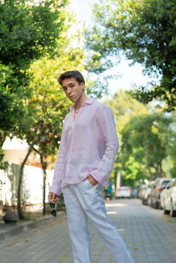 Men's Pale Pink Linen Shirt