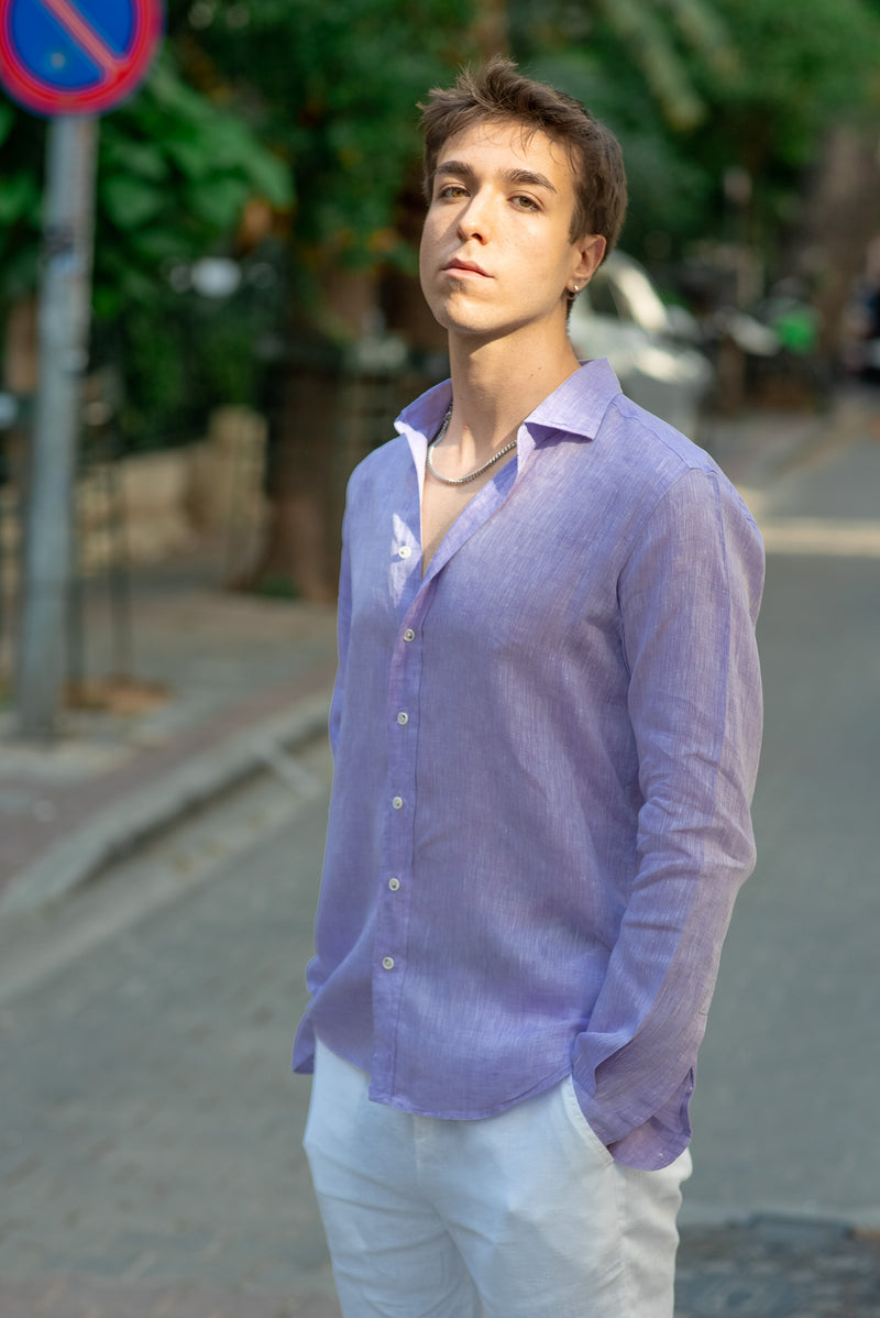 Men's Pale Purple Linen Shirt