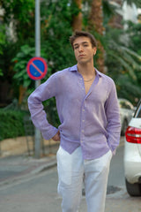 Men's Pale Purple Linen Shirt