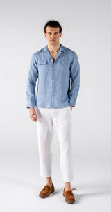 Men's Blue Linen Shirt