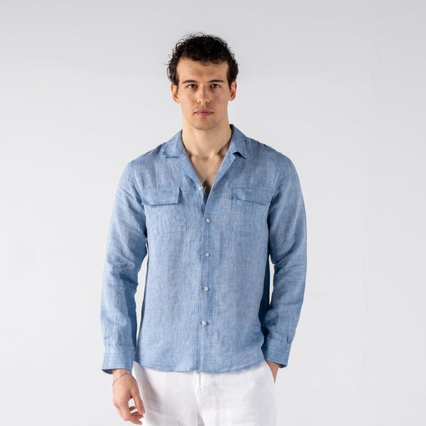 Men's Blue Linen Shirt