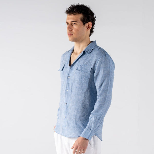 Men's Blue Linen Shirt