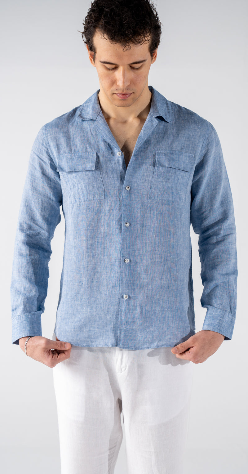 Men's Blue Linen Shirt