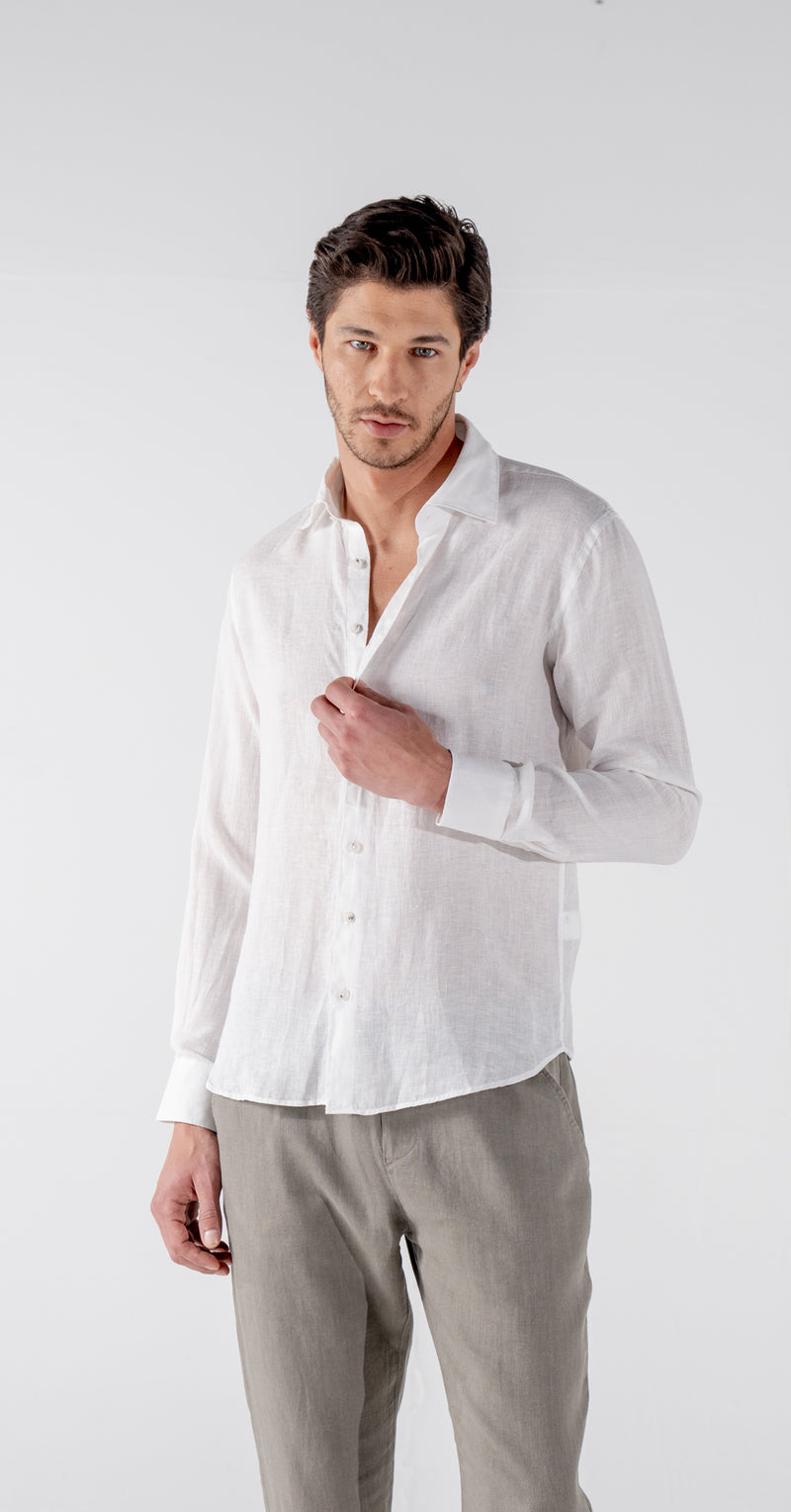 Men's White Classic Linen Shirt