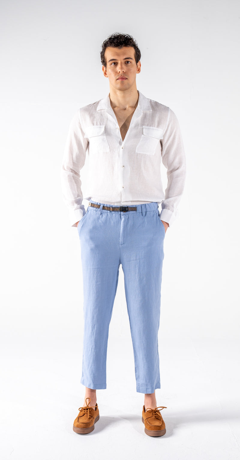 Mens Indigo Blue 100 Linen Pants Relaxed Fit