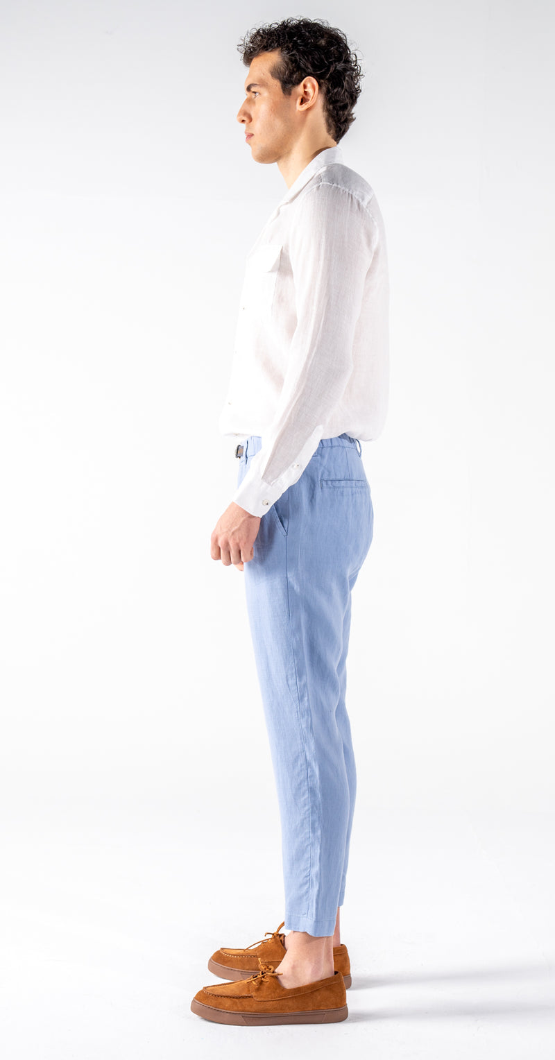 Mens Indigo Blue 100 Linen Pants Relaxed Fit