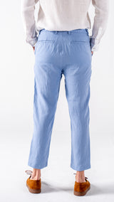 Mens Indigo Blue 100 Linen Pants Relaxed Fit