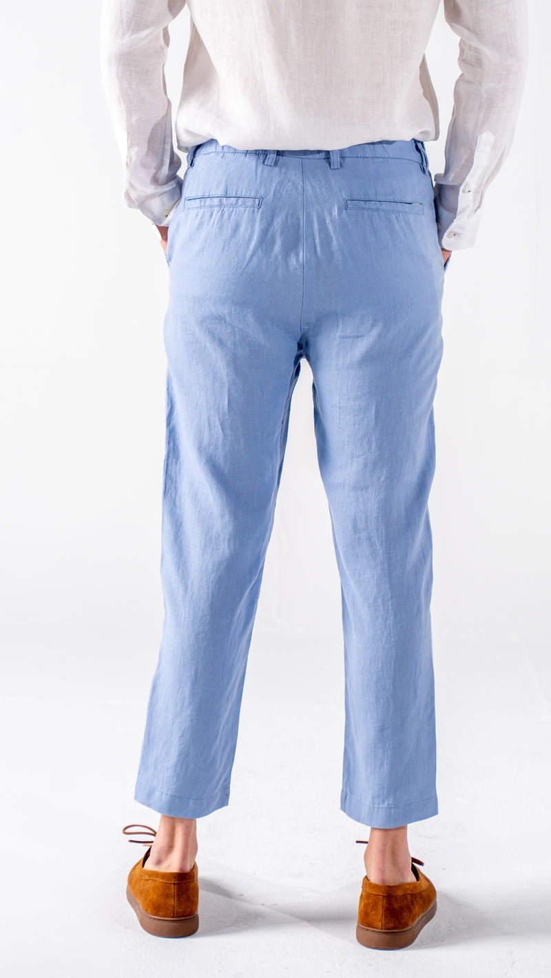 Mens Indigo Blue 100 Linen Pants Relaxed Fit