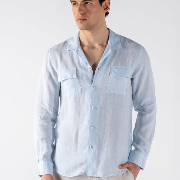 Men's Sky Blue Linen Shirt