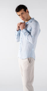 Men's Sky Blue Linen Shirt