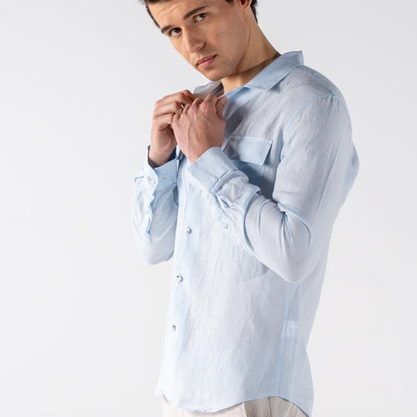 Men's Sky Blue Linen Shirt