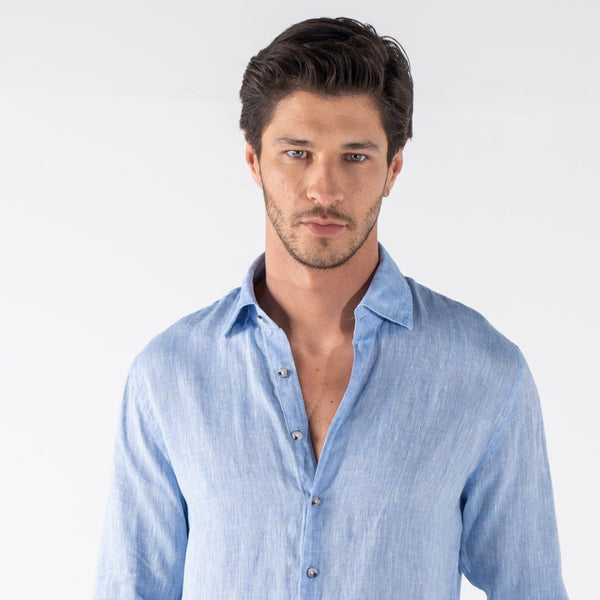 Men's Blue Classic Linen Shirt