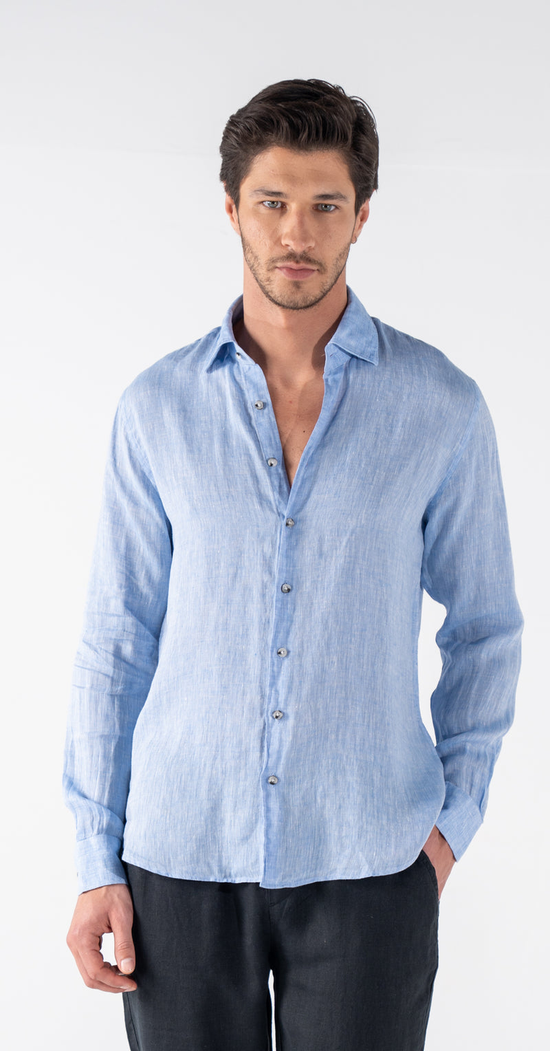 Men's Blue Classic Linen Shirt