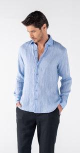 Men's Blue Classic Linen Shirt