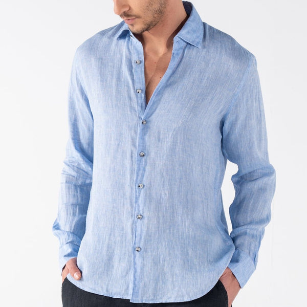 Men's Blue Classic Linen Shirt