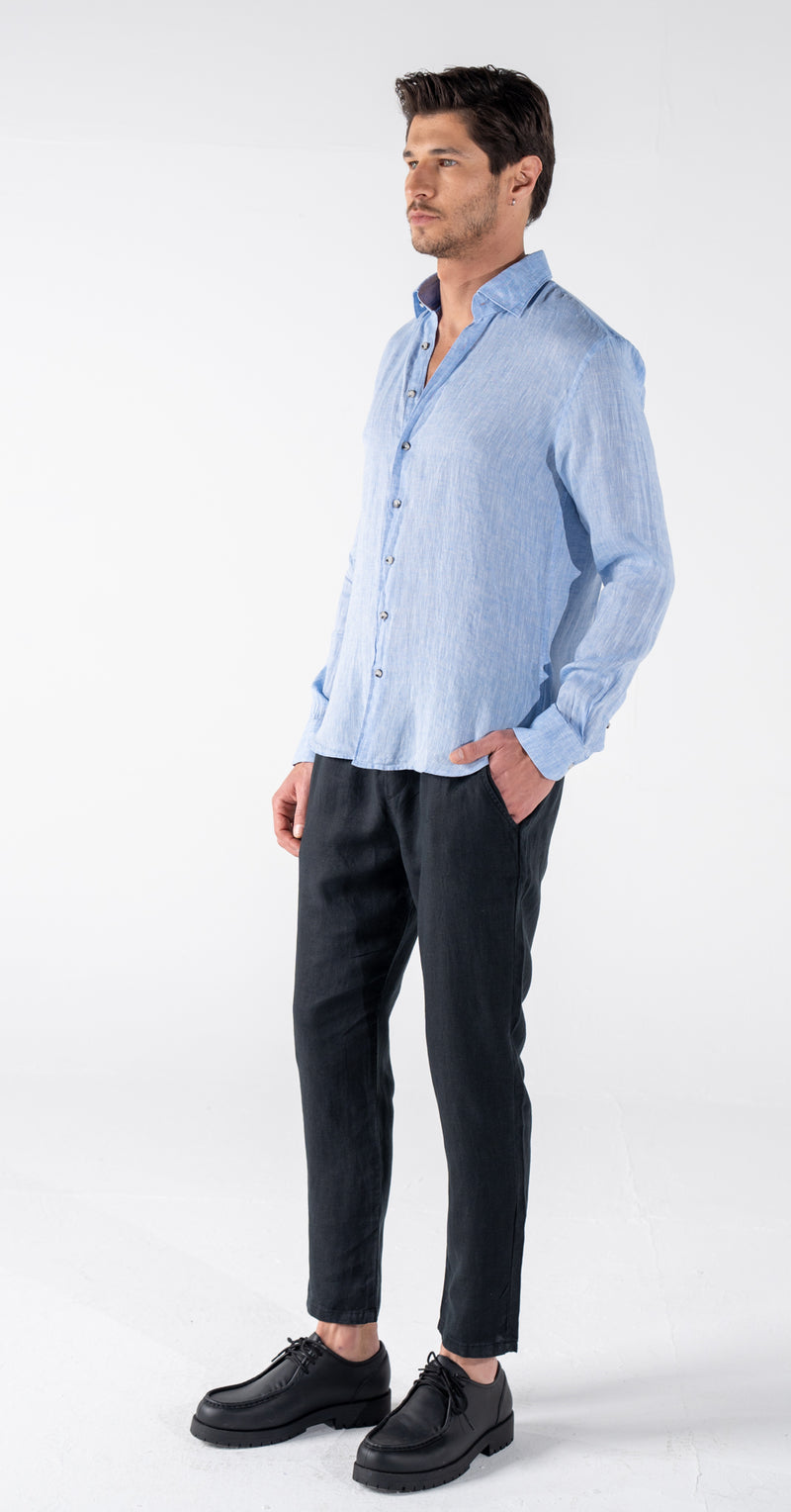 Men's Blue Classic Linen Shirt