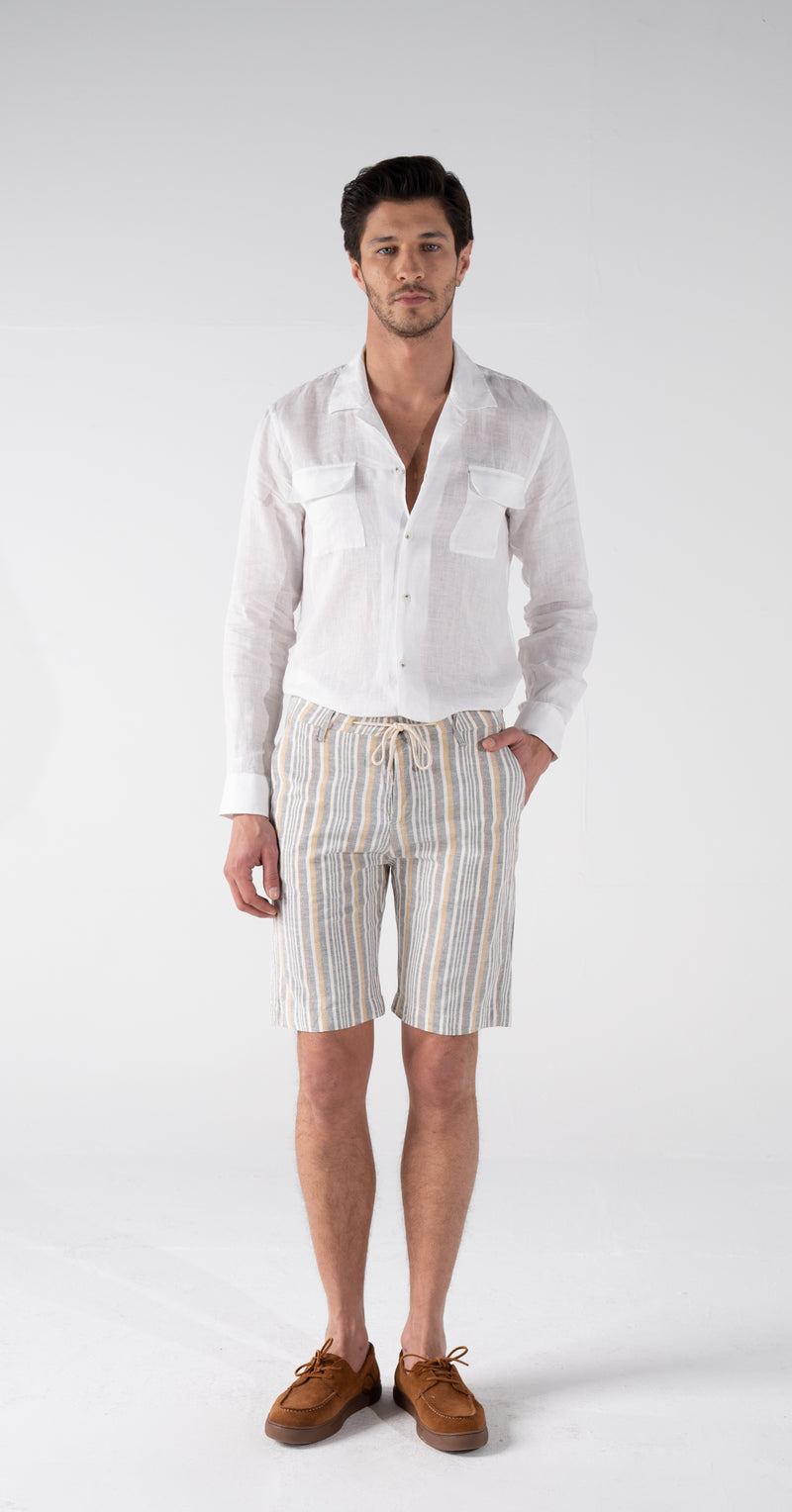 blue striped linen shorts