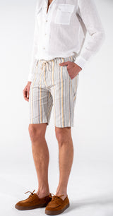 blue striped linen shorts