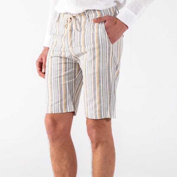 blue striped linen shorts