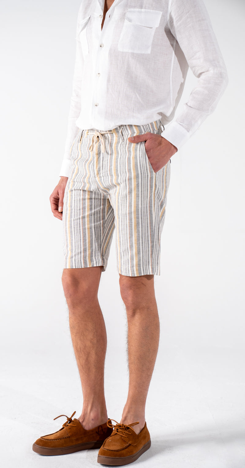 blue striped linen shorts