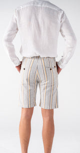 blue striped linen shorts