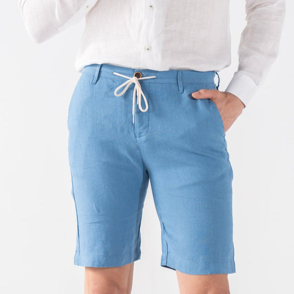 Men's Indigo Blue Linen Chino Shorts Slim Fit