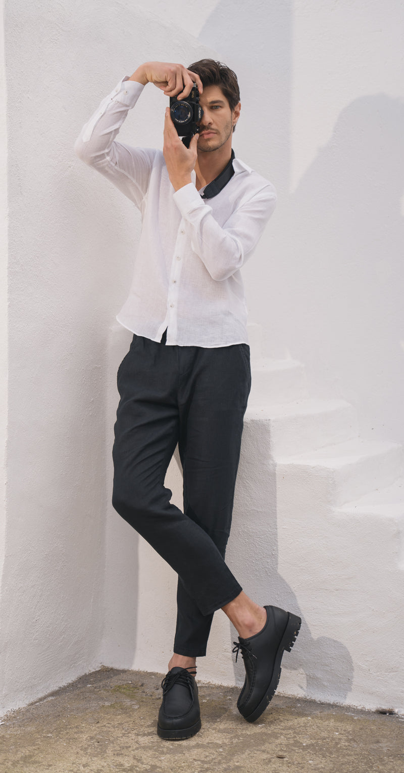 Mens Black 100 Linen Pants Relaxed Fit