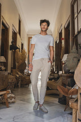 Beige Tapered Striped Mens Linen Trousers Pants Relaxed Fit Seersucker new cholp Cholp [focus_keyword]