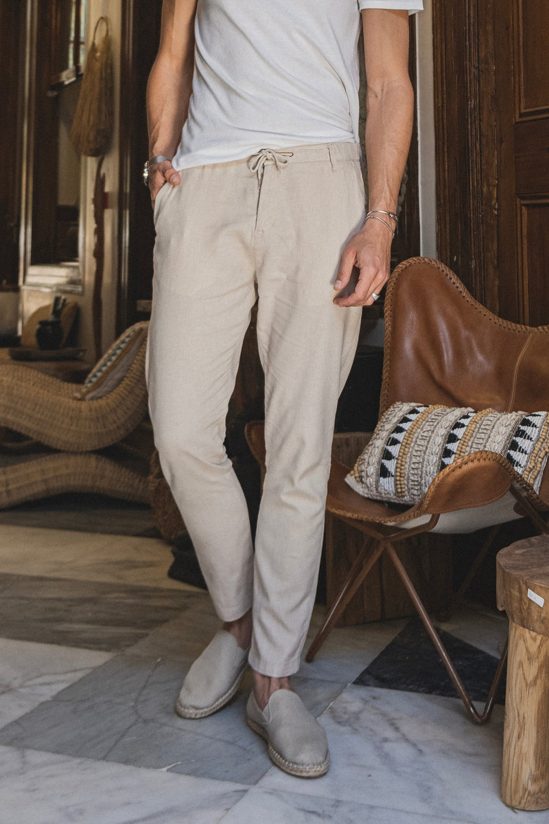 Men's Regular Fit Striped Cotton & Linen Trousers | Boggi Milano