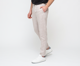 Mens Patterned Beige 100 Linen Pants Relaxed Fit