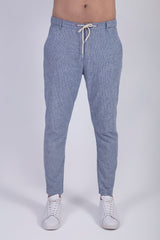 Blue Pinstriped Mens Linen Pants Trousers Relaxed Fit