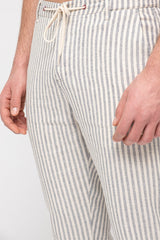 Blue Striped Mens Tapered Linen Pants Trousers Relaxed Fit 