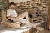 Beige Striped Tapered Mens Linen Trousers Pants Slim Fit