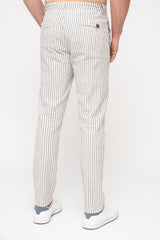 Blue Striped Mens Tapered Linen Pants Trousers Relaxed Fit 